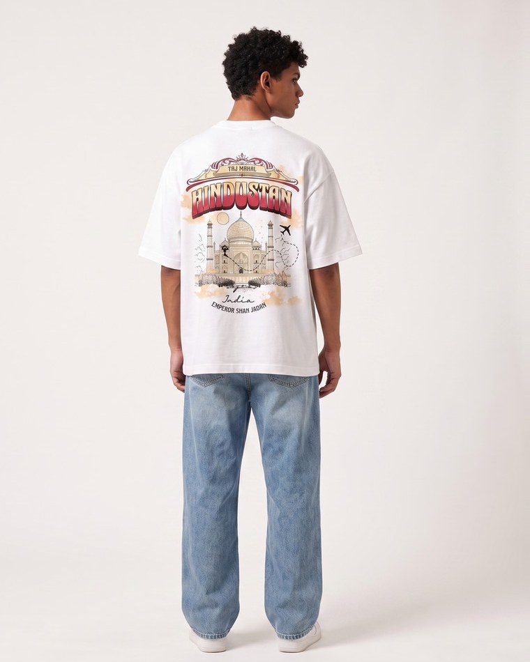 Hindustan Agra Edition tee in white, Taj Mahal back print
