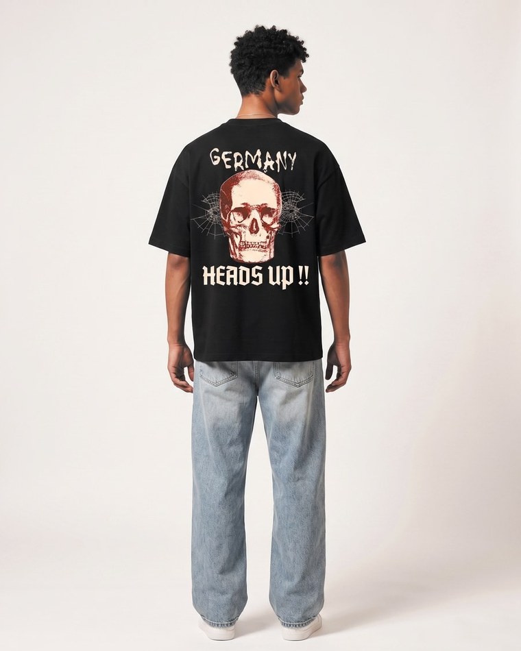 Berlin Heads Up oversized tee in black, back print