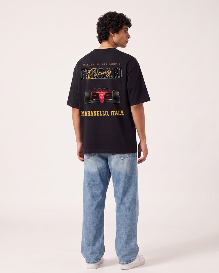 Maranello Racing oversized tee in black, Ferrari back print