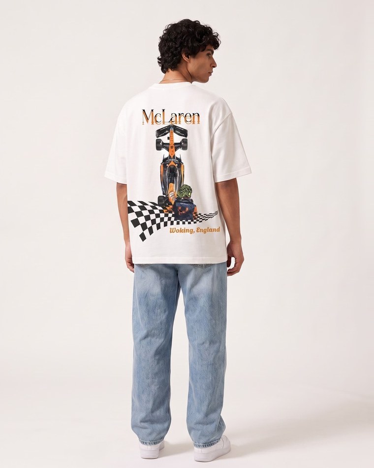 McLaren Gridline oversized tee in white, McLaren back print