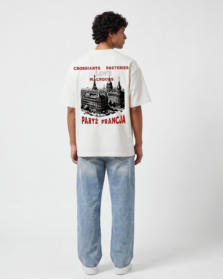 Paris Patisserie oversized tee in white, Paris back print