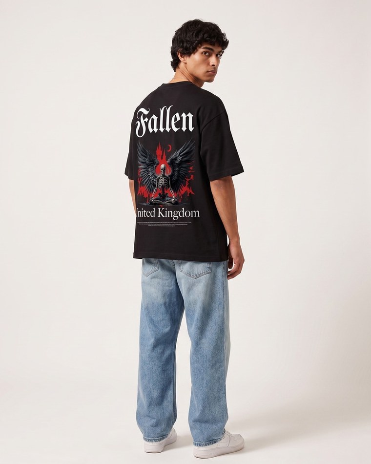 United Kingdom Streetcore tee in black, Fallen back print