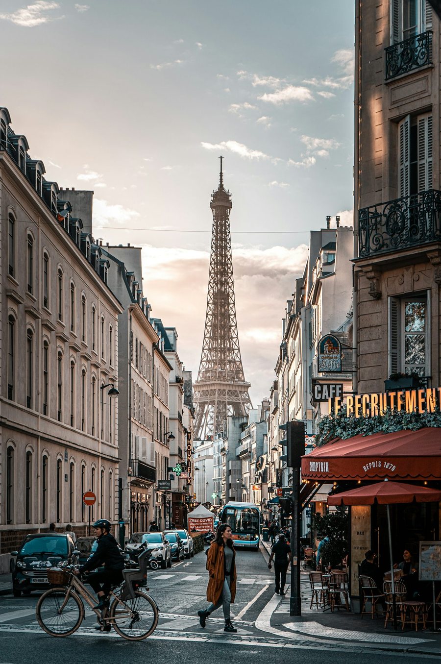 Paris street with the Eiffel Tower