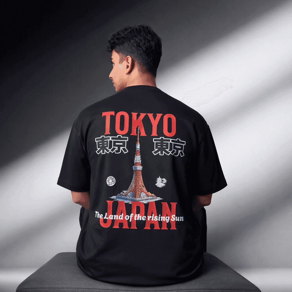 Tokyo City tee, back print, seated