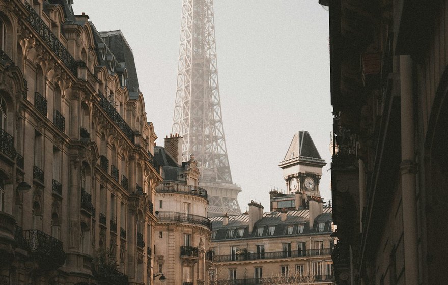 Paris street with the Eiffel Tower