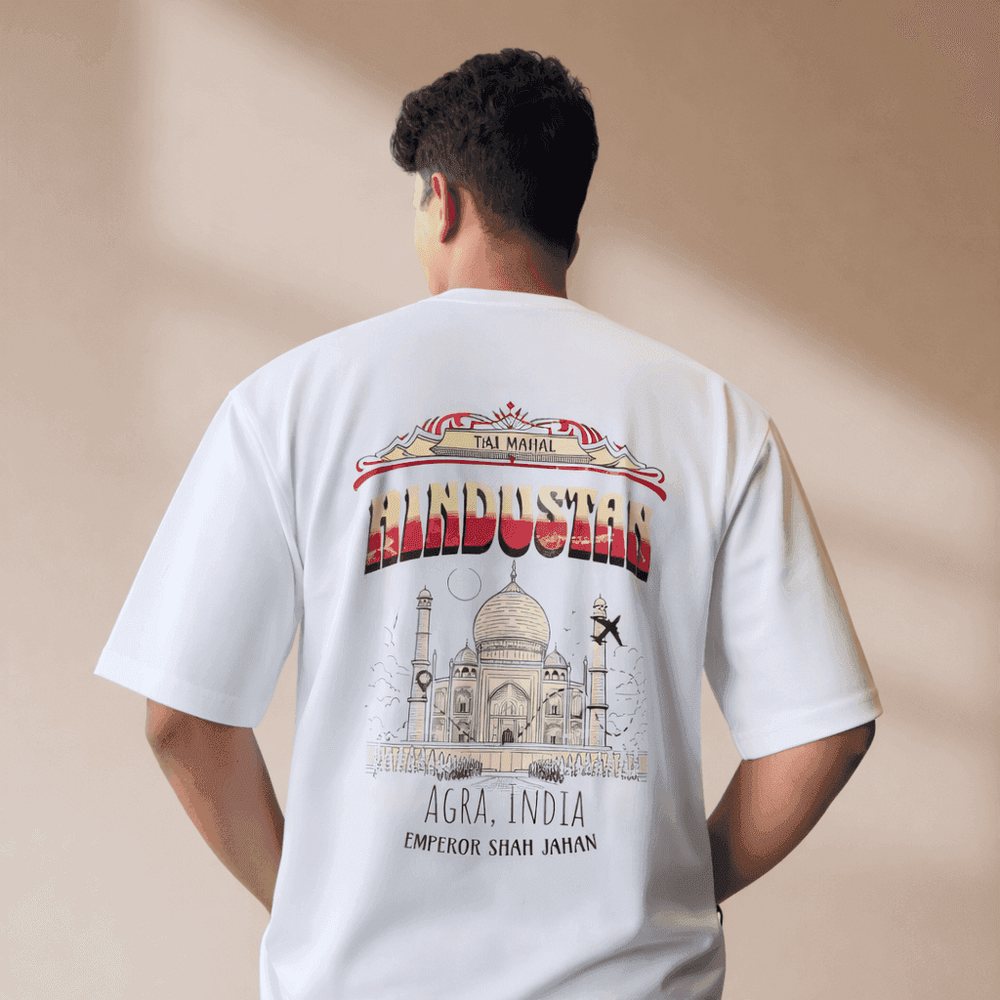 Hindustan Agra Edition oversized tee, white, back print