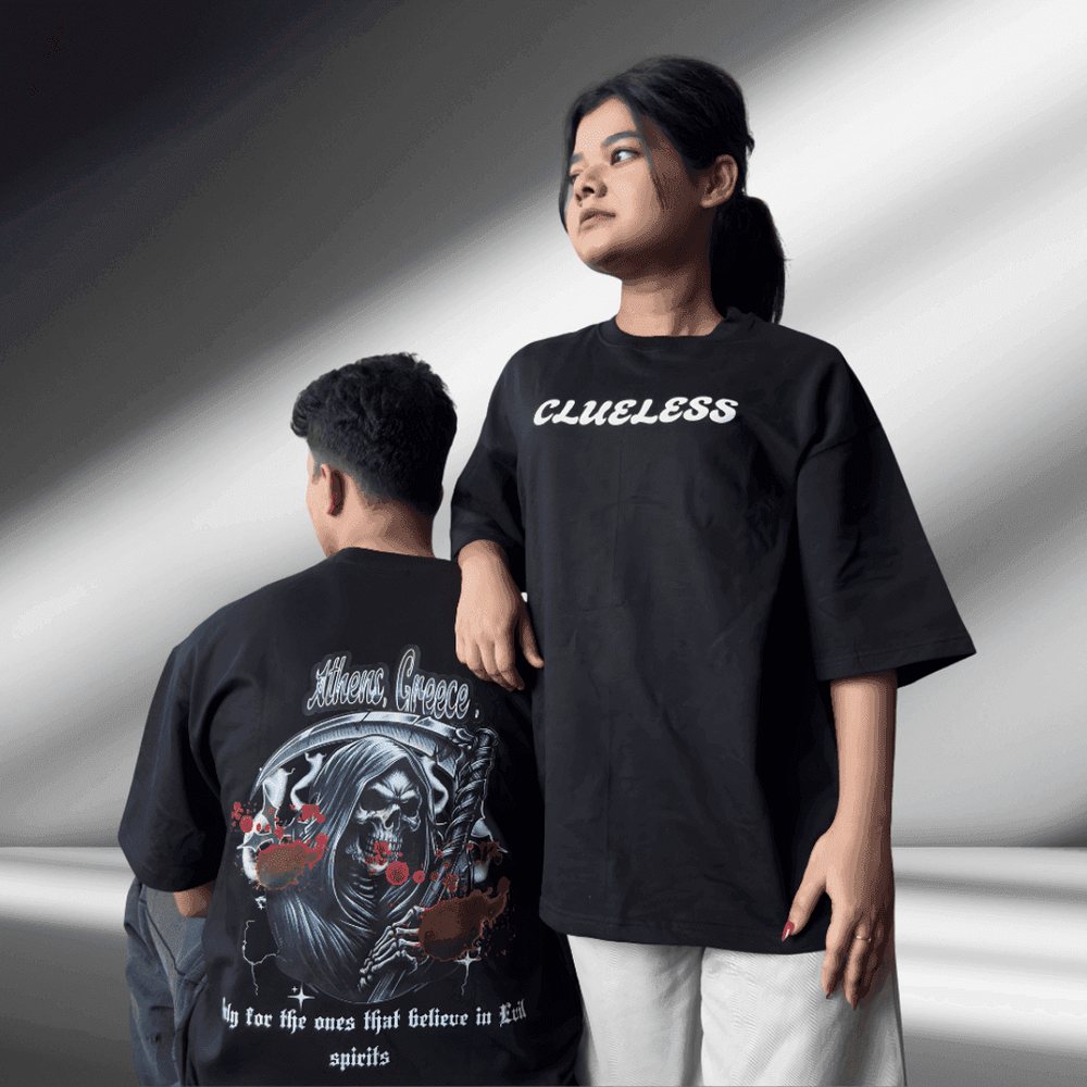 Athens Greece oversized tee, black, two models