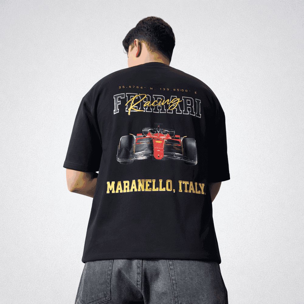 Maranello Racing oversized tee, black, back print