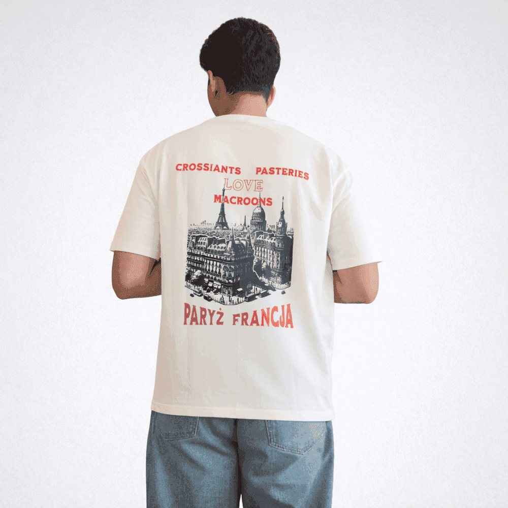 Paris Patisserie oversized tee, cream, back print