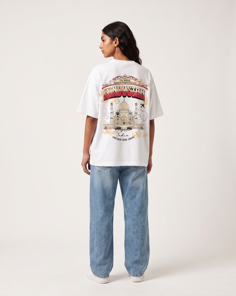 Hindustan Agra Edition tee in white, Taj Mahal back print, view 4