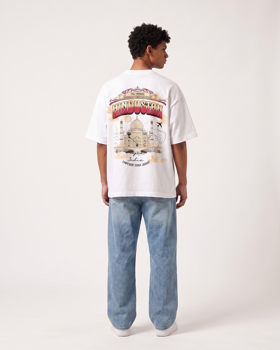 Hindustan Agra Edition tee in white, Taj Mahal back print, view 8