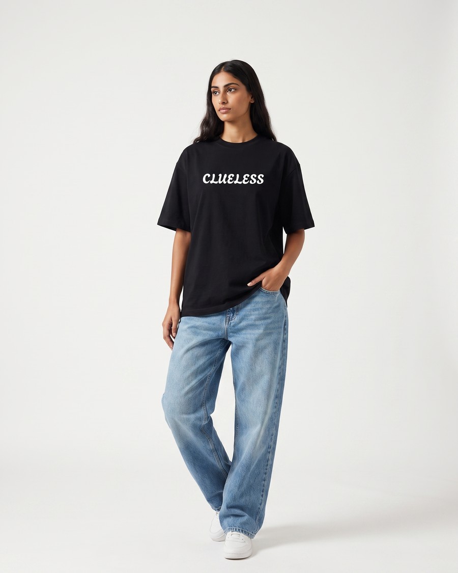 Athens Greece oversized tee in black, worn by two models, view 7