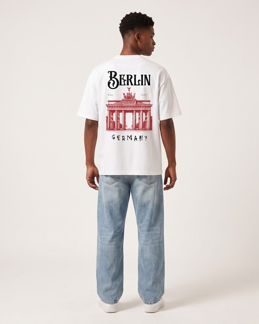 Berlin Off-Route tee in white, Brandenburg Gate back print, view 4