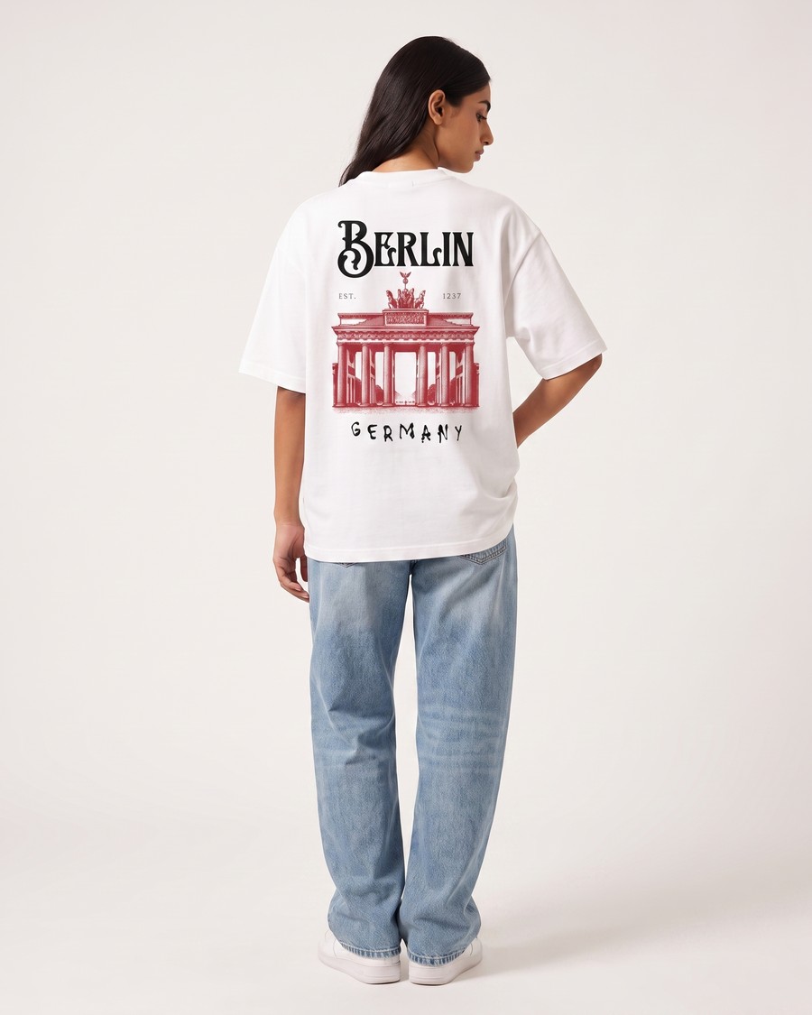 Berlin Off-Route tee in white, Brandenburg Gate back print, view 8