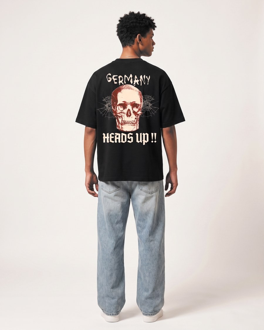 Berlin Heads Up oversized tee in black, back print, view 4
