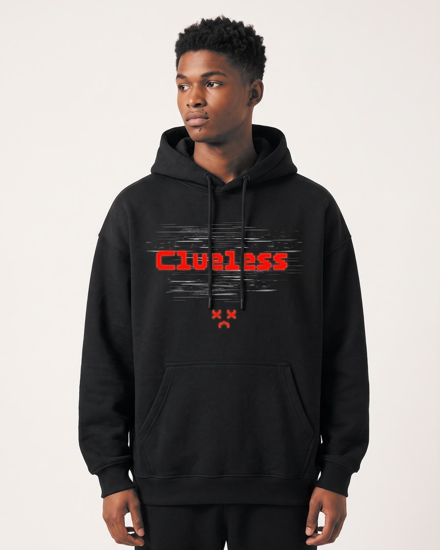 Error 404 oversized hoodie in black, front and back, view 2