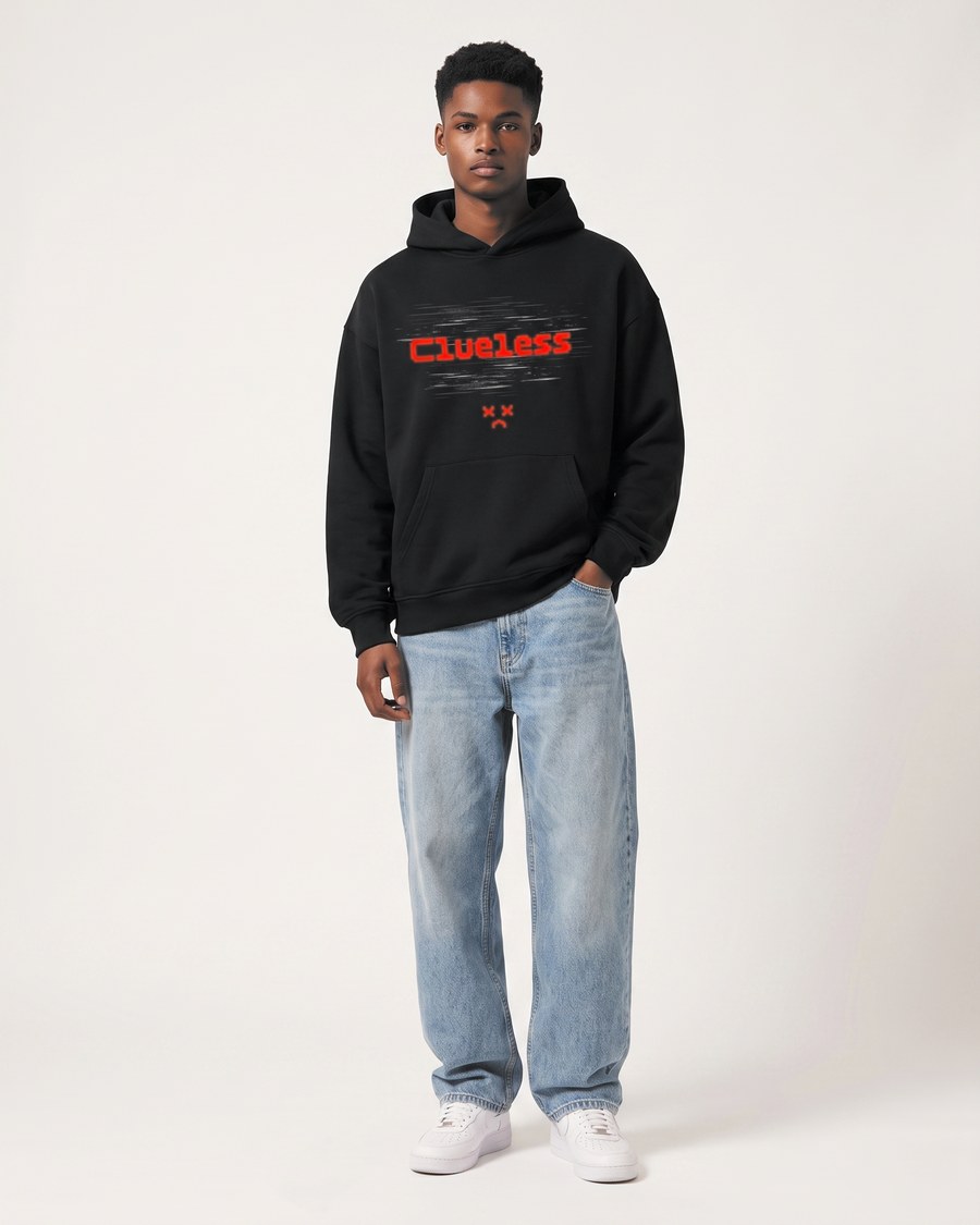 Error 404 oversized hoodie in black, front and back, view 3