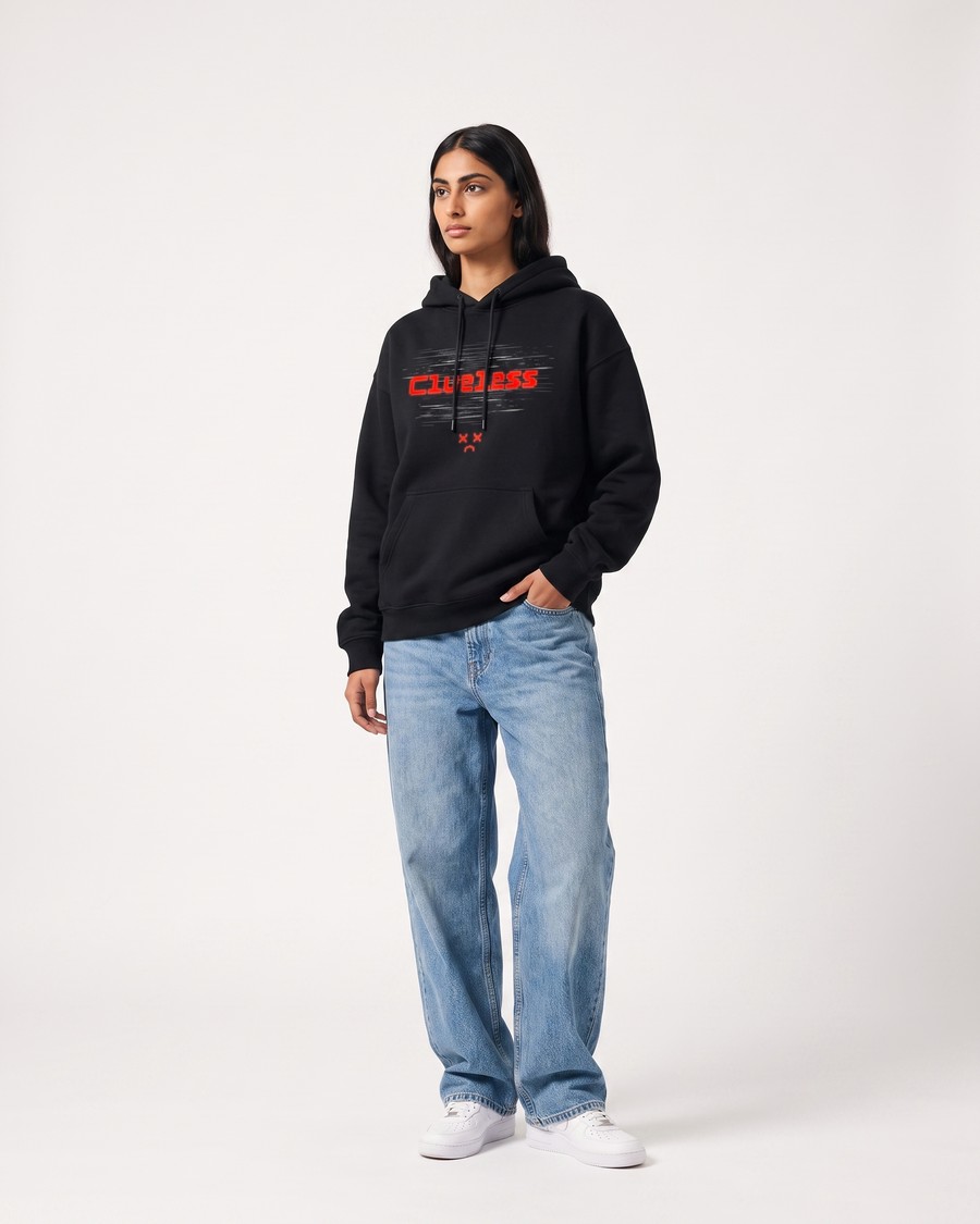Error 404 oversized hoodie in black, front and back, view 7