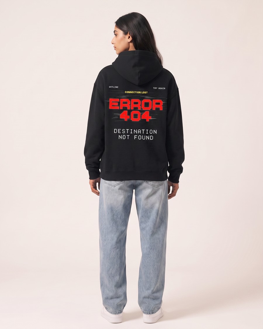 Error 404 oversized hoodie in black, front and back, view 8