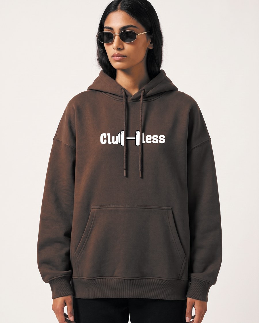 Lift Heavy Travel Light oversized hoodie in brown, front and back, view 2