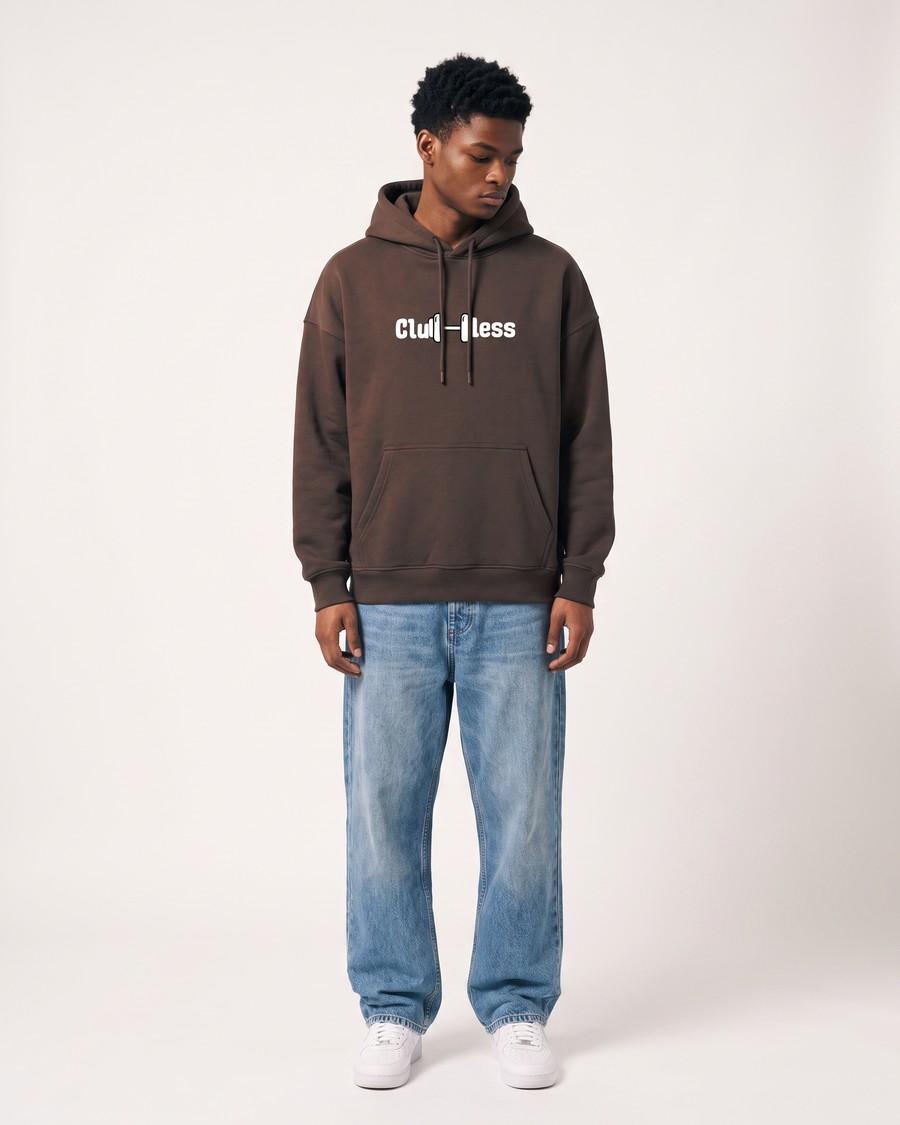 Lift Heavy Travel Light oversized hoodie in brown, front and back, view 6