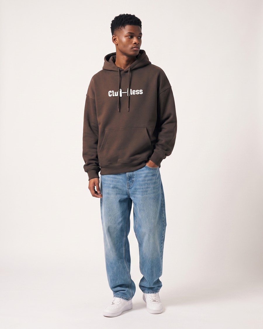Lift Heavy Travel Light oversized hoodie in brown, front and back, view 7