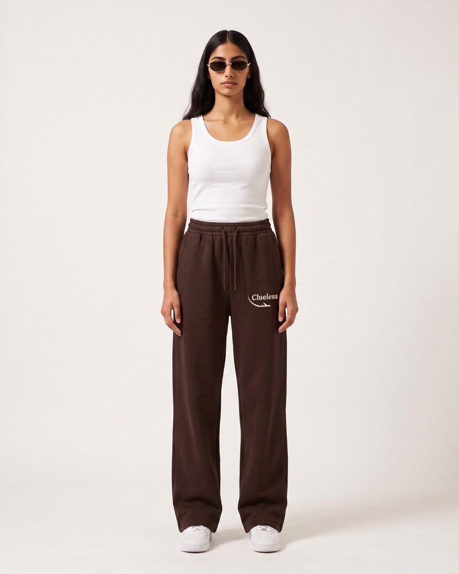 Clueless jogger in brown, script and aircraft mark on the thigh, view 6