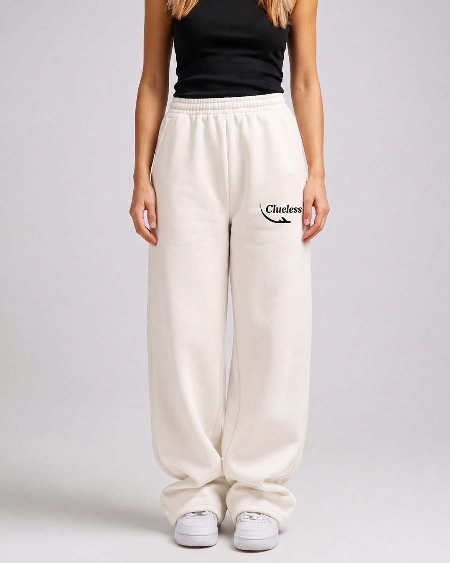 Clueless jogger in cream, script and aircraft mark on the thigh, view 5