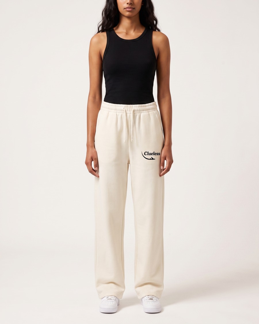 Clueless jogger in cream, script and aircraft mark on the thigh, view 6