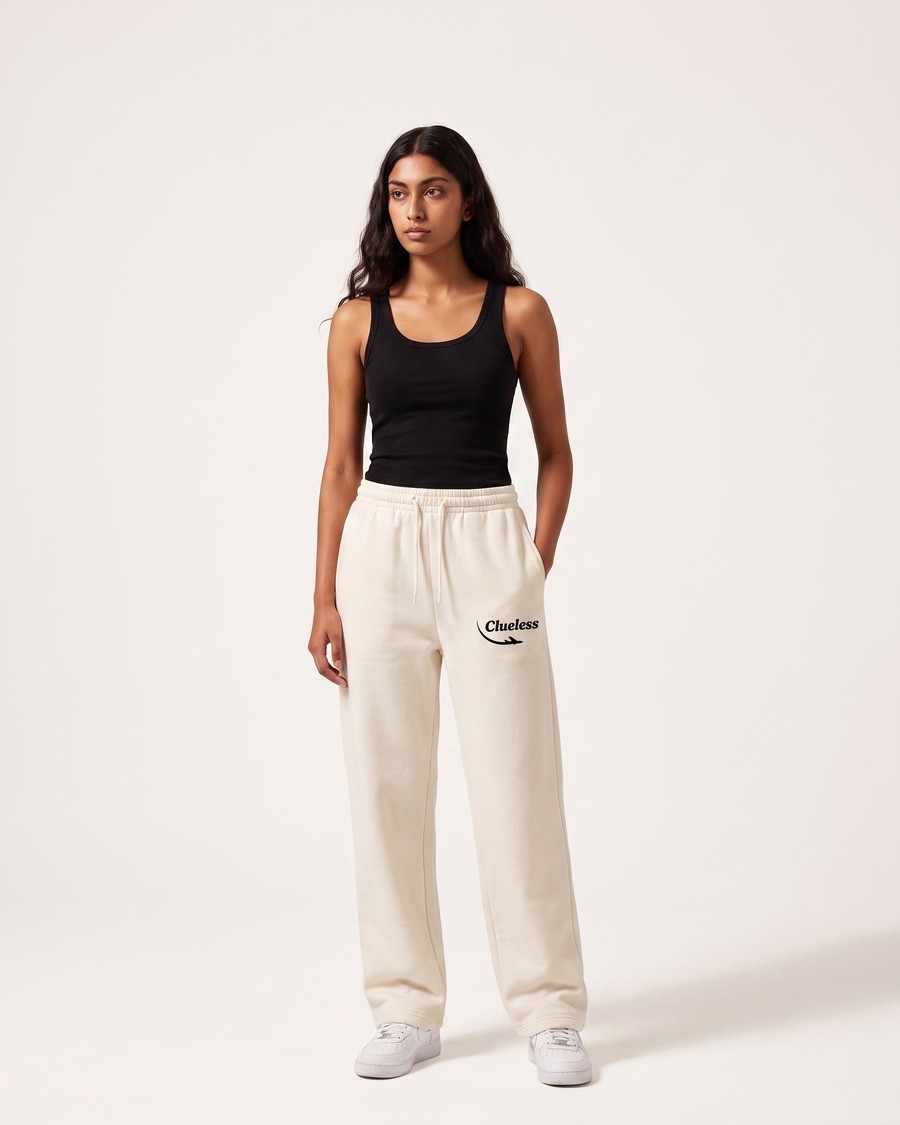 Clueless jogger in cream, script and aircraft mark on the thigh, view 7