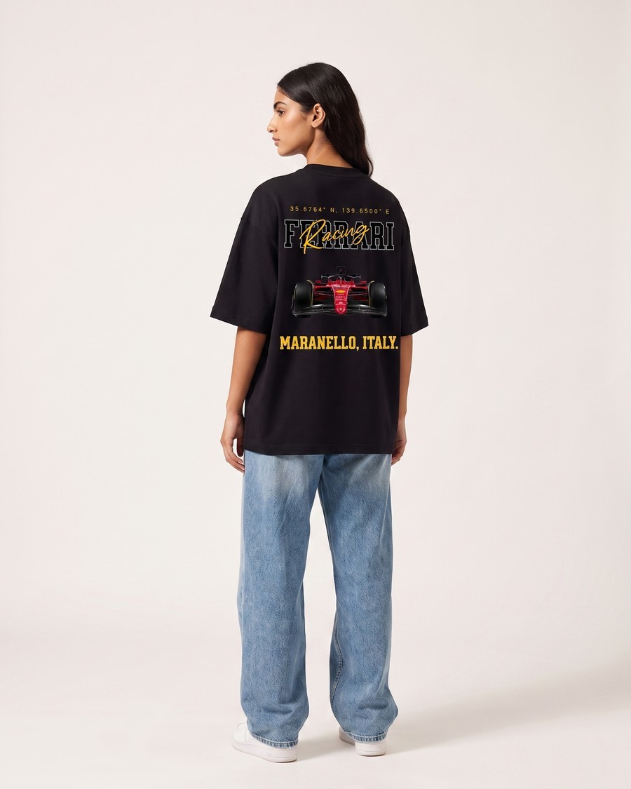 Maranello Racing oversized tee in black, Ferrari back print, view 4