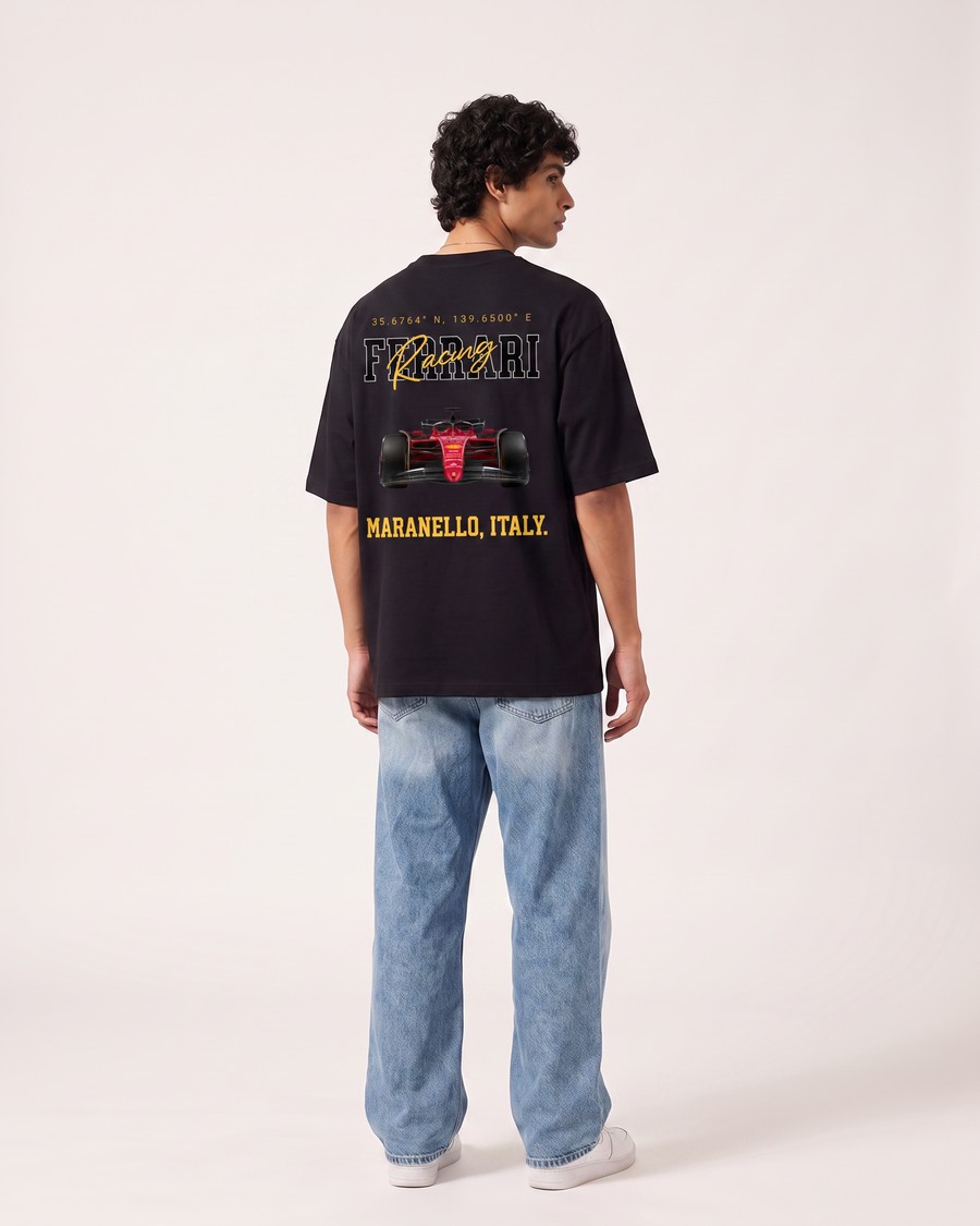 Maranello Racing oversized tee in black, Ferrari back print, view 8