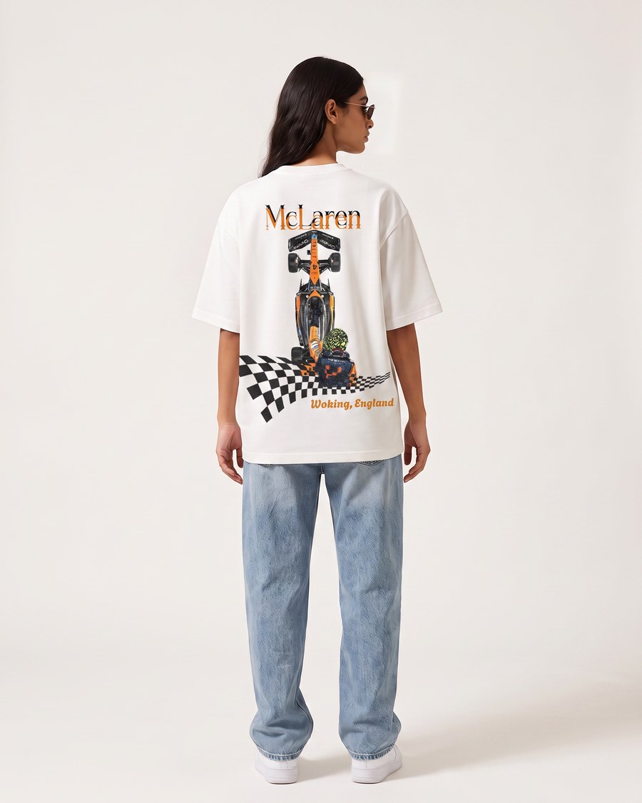 McLaren Gridline oversized tee in white, McLaren back print, view 4