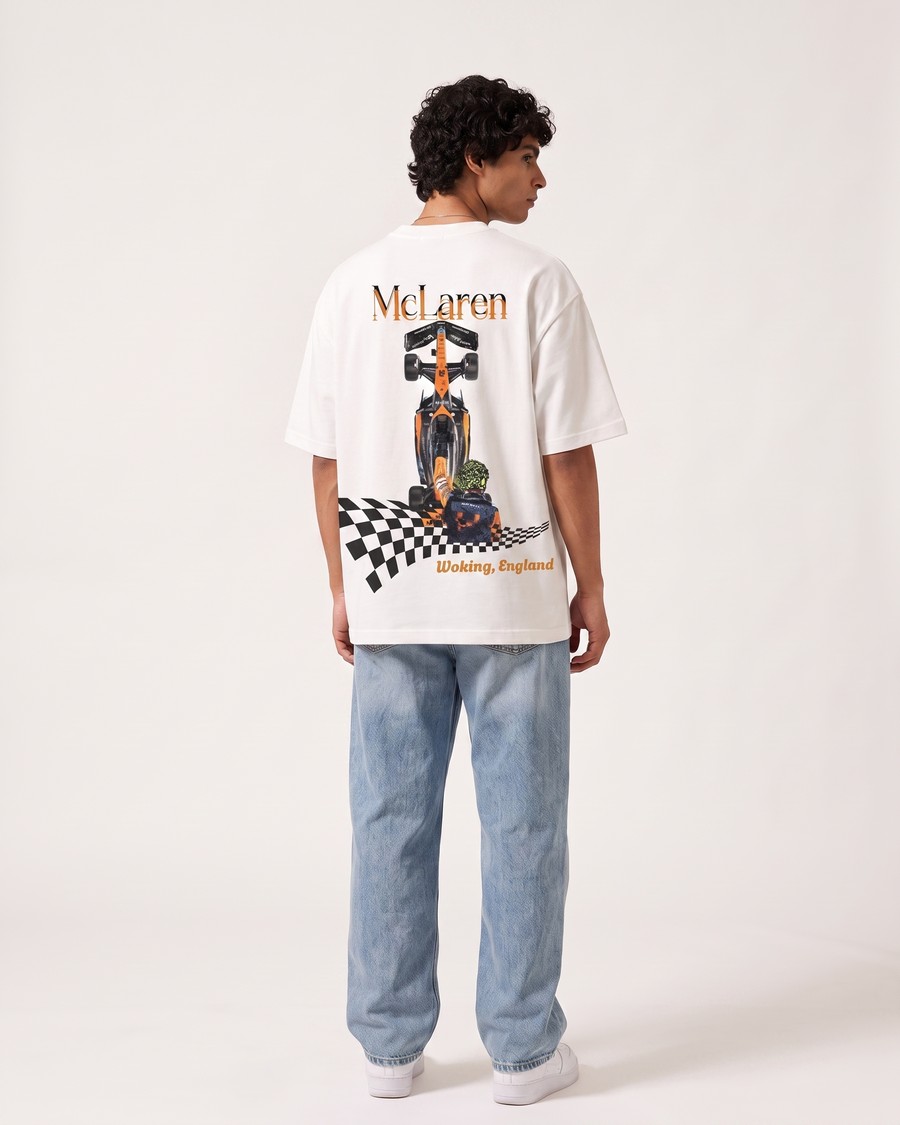 McLaren Gridline oversized tee in white, McLaren back print, view 8