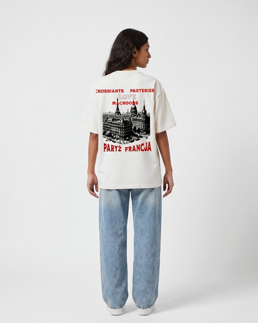 Paris Patisserie oversized tee in white, Paris back print, view 4