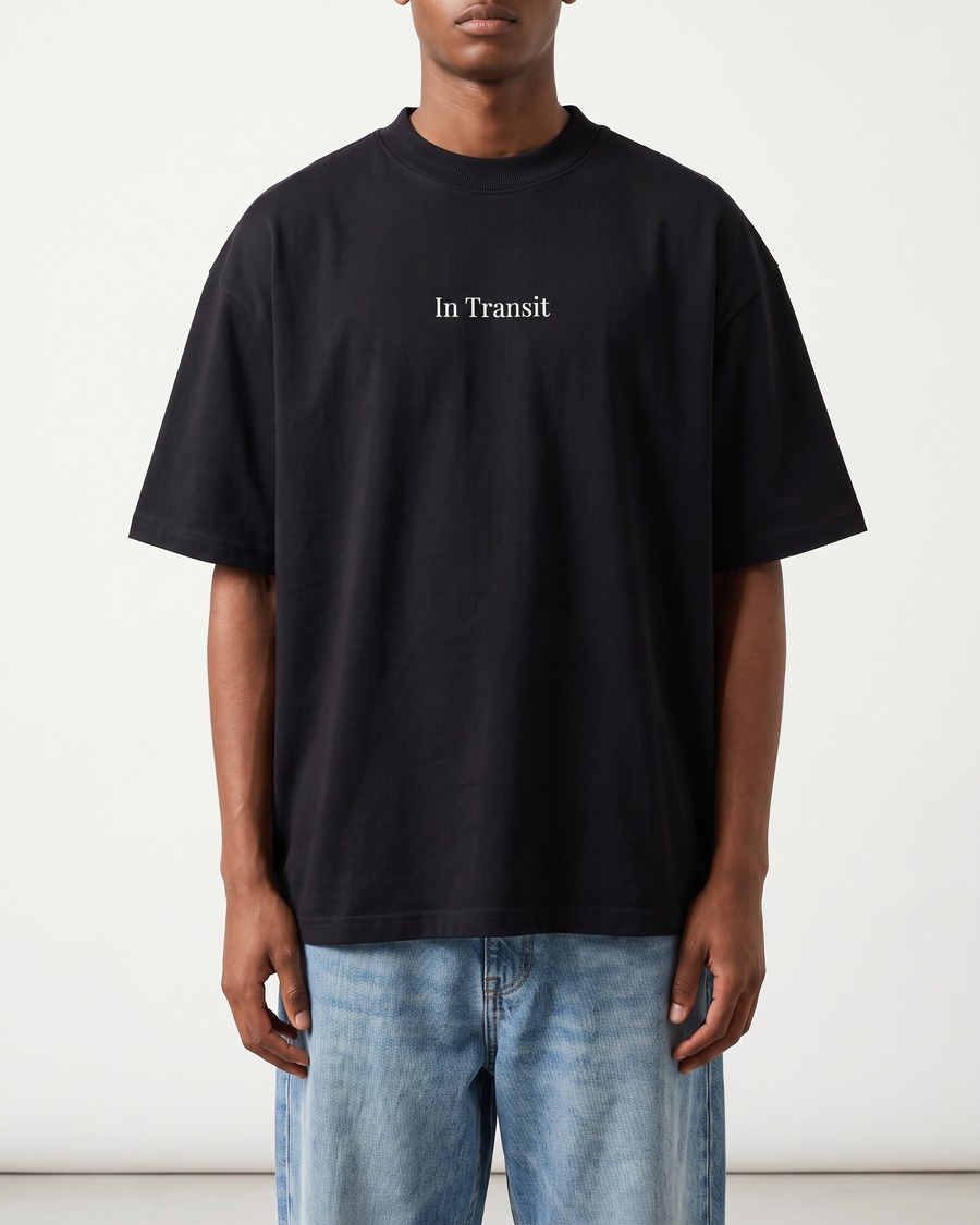 In Transit oversized tee in black, No Time For A Break back print, view 1