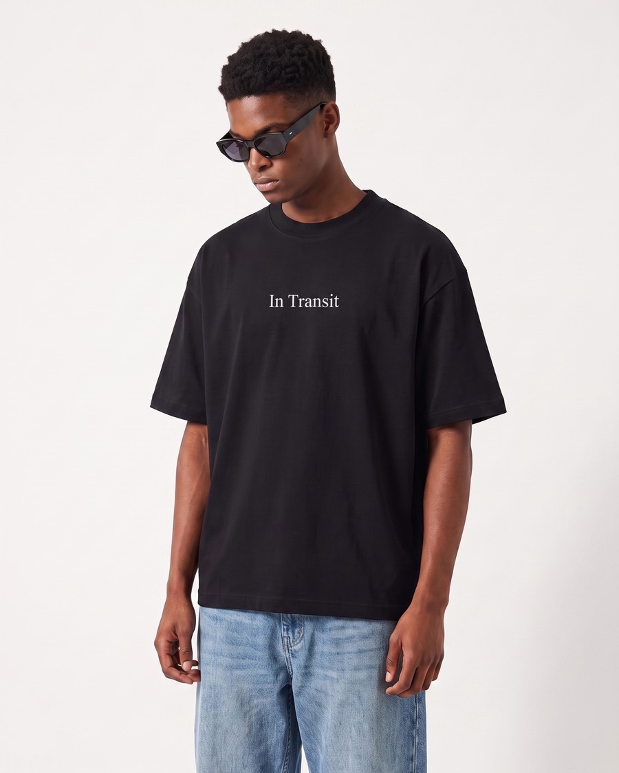 In Transit oversized tee in black, No Time For A Break back print, view 2
