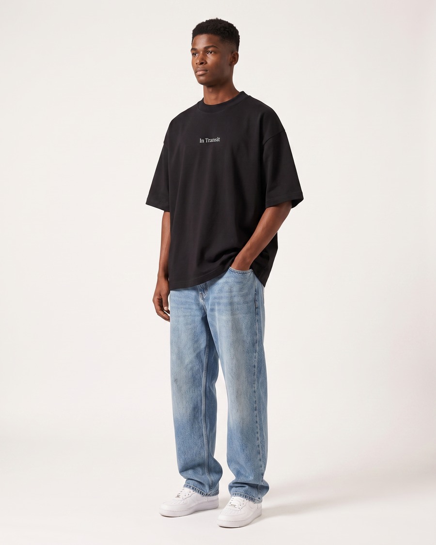 In Transit oversized tee in black, No Time For A Break back print, view 3
