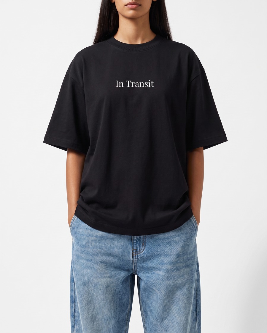 In Transit oversized tee in black, No Time For A Break back print, view 5