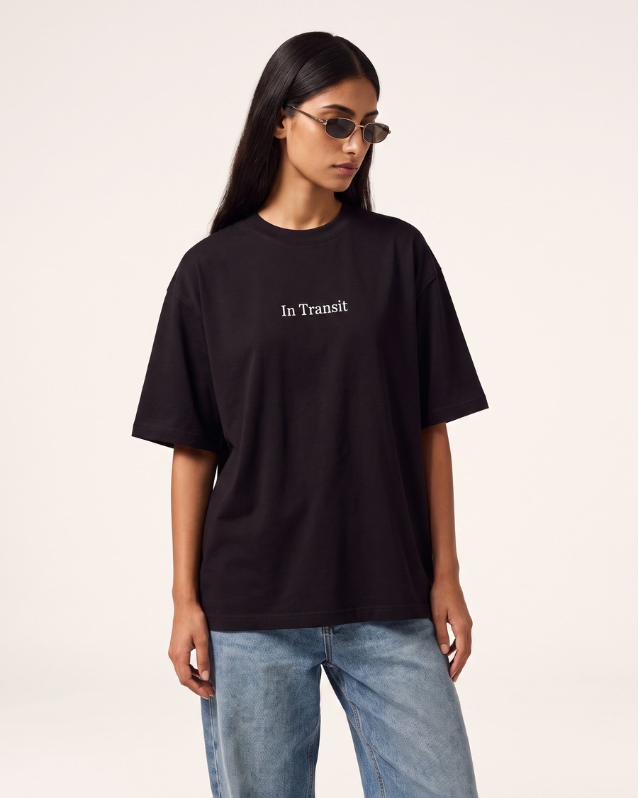 In Transit oversized tee in black, No Time For A Break back print, view 6