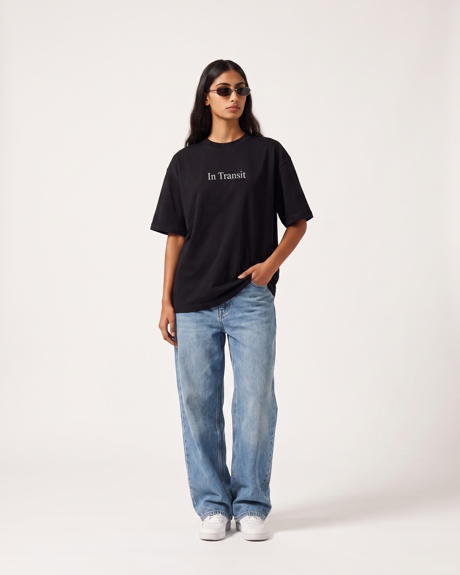 In Transit oversized tee in black, No Time For A Break back print, view 7