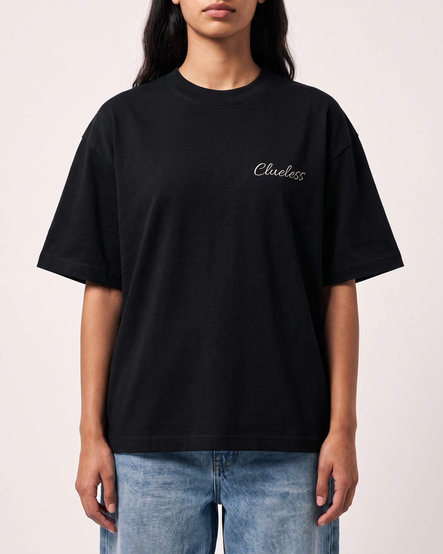 Warning oversized tee in black, skull back print, view 5