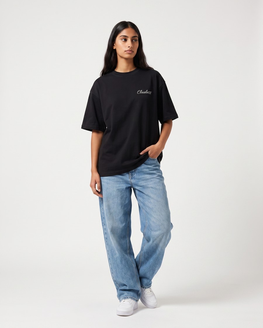 Warning oversized tee in black, skull back print, view 7